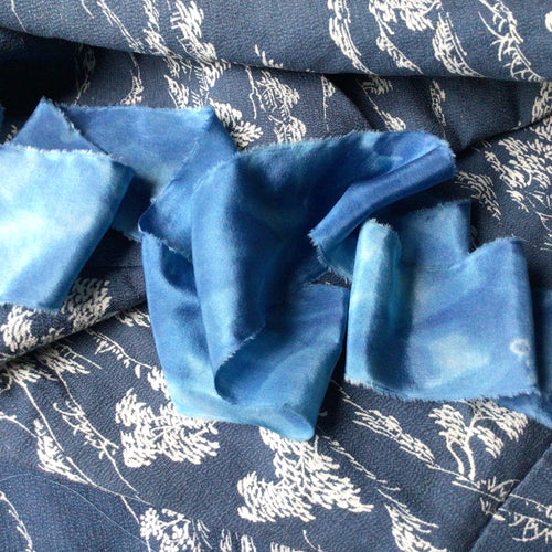 SHORT Patterned Indigo Silk Ribbons