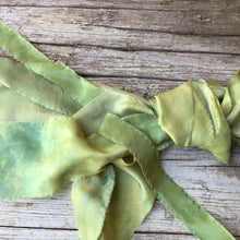 Load image into Gallery viewer, Bunch of Mustard &amp; Green Silk Ribbons