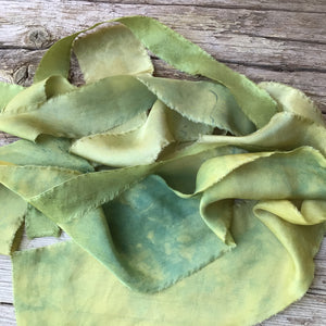 Bunch of Mustard & Green Silk Ribbons