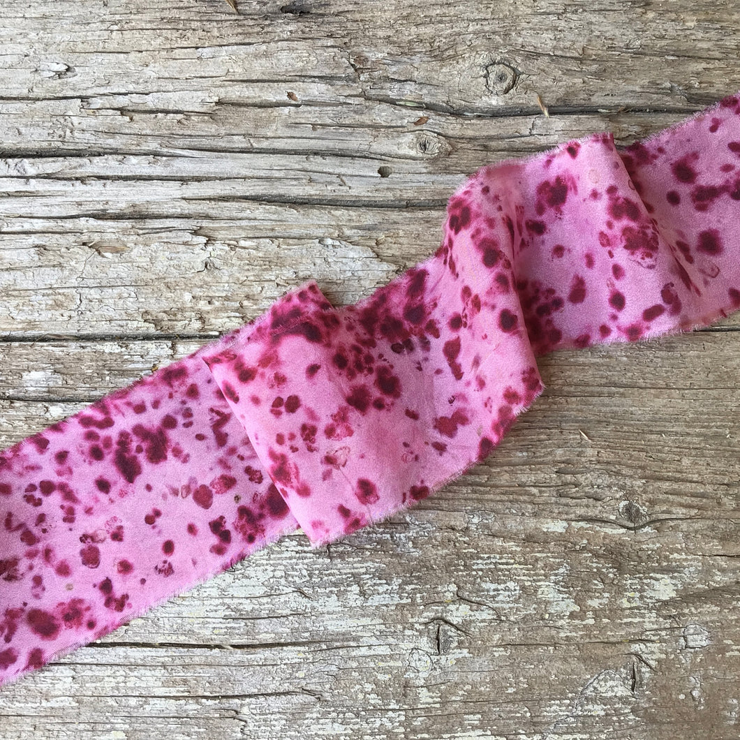 Deep Pink Spotted Silk Ribbon