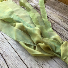 Load image into Gallery viewer, Bunch of Mustard &amp; Green Silk Ribbons