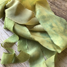 Load image into Gallery viewer, Bunch of Mustard &amp; Green Silk Ribbons