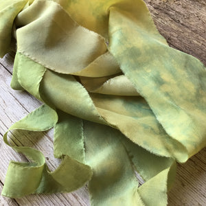 Bunch of Mustard & Green Silk Ribbons