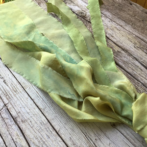 Bunch of Mustard & Green Silk Ribbons